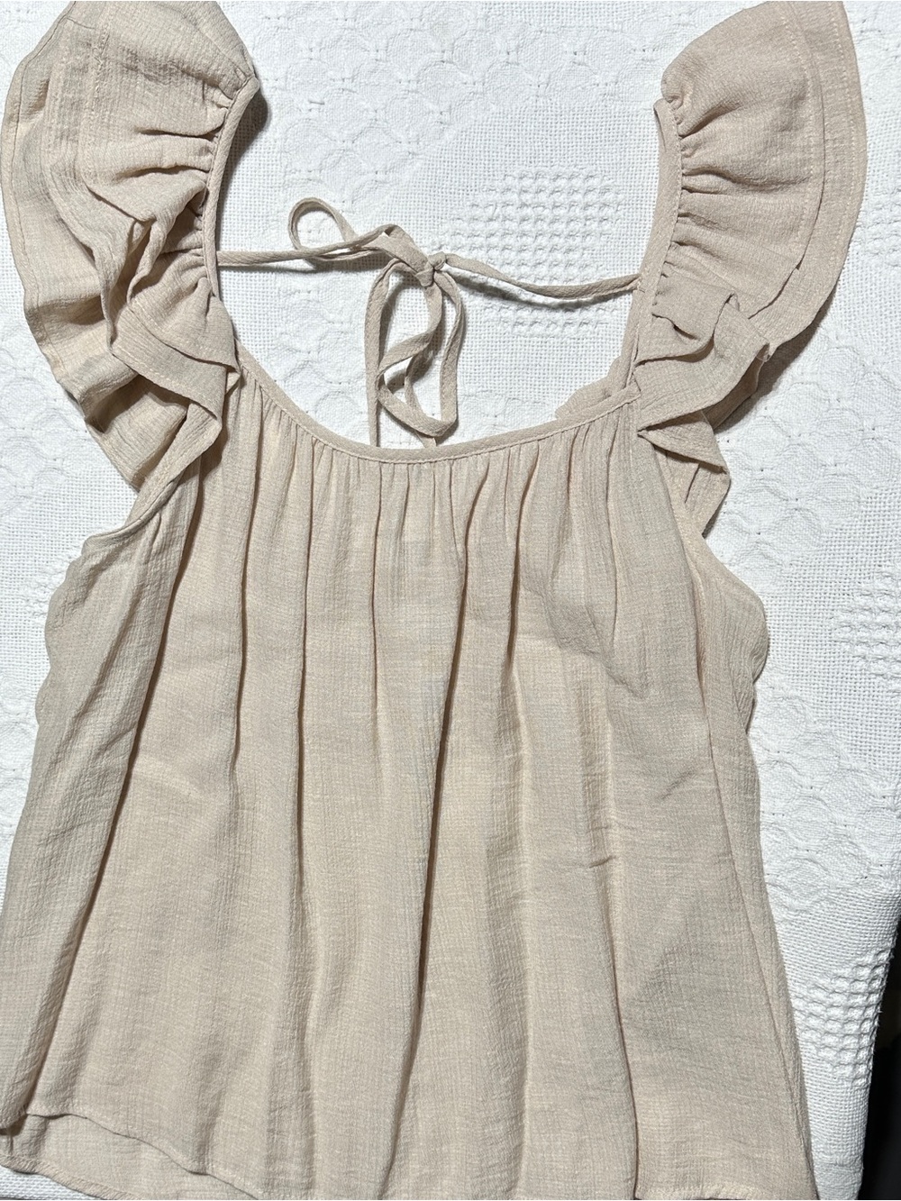 mine Cream Ruffle Shoulder Tank Top